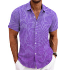 Men's Fashionable Casual Shirt Solid Color Short Sleeve Cardigan Shirt Bamboo Linen Polyester Men's Casual Shirt