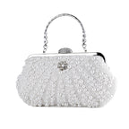 Women Evening Bags Embroidery Shell Flower Diamonds Prom Clutch With Handle Pearl Handbags Pearl Vintage Ladies Banquet Bag