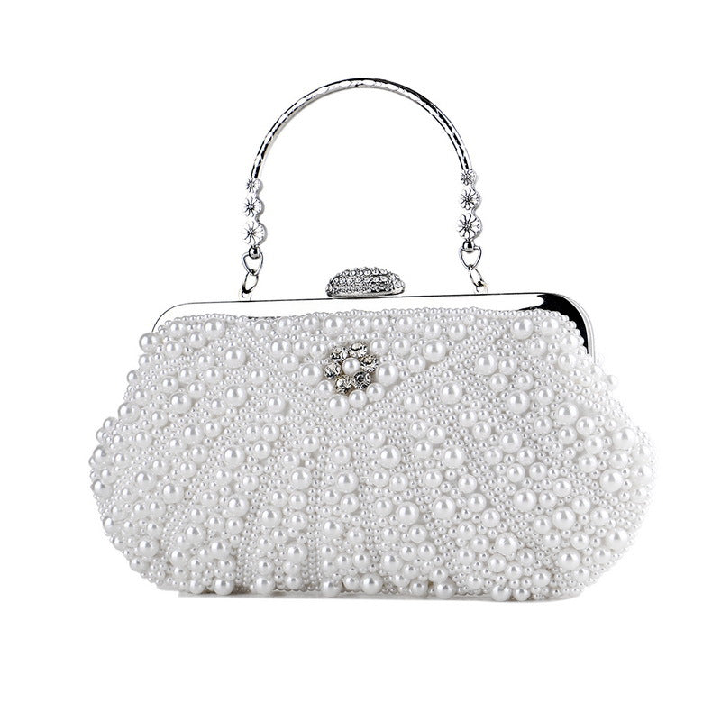 Women Evening Bags Embroidery Shell Flower Diamonds Prom Clutch With Handle Pearl Handbags Pearl Vintage Ladies Banquet Bag