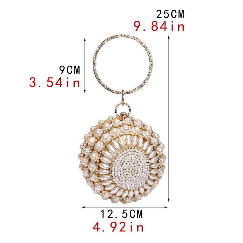 Women Retro Pearl Evening Clutch Bag Women Handheld Round Dress Bag Luxury Beaded Wedding Party Bag Banquet Bags