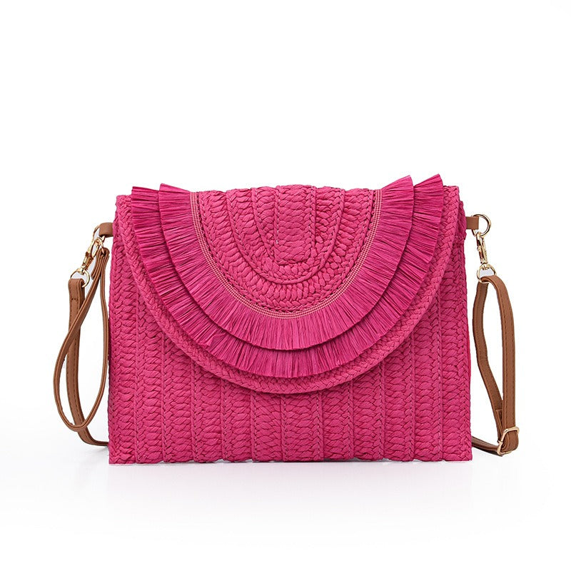 Fashion Woven shoulder bag Crossboday portable bag Straw Handbag Handmade Handbags Purse Straw Weaven Bags - Acquisti Online