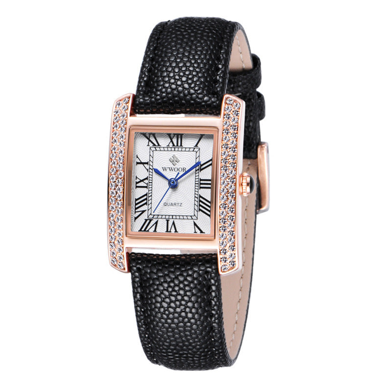 WWOOR Women's Leather Band Square Dial Women Watches Analog Quartz Waterproof Business Wrist Watch