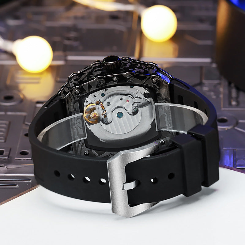 Dulunwe Fashion Skeleton Flywheel Sports Watches For Men Automatic Mechanical Watch Luxury Luminous WristWatch