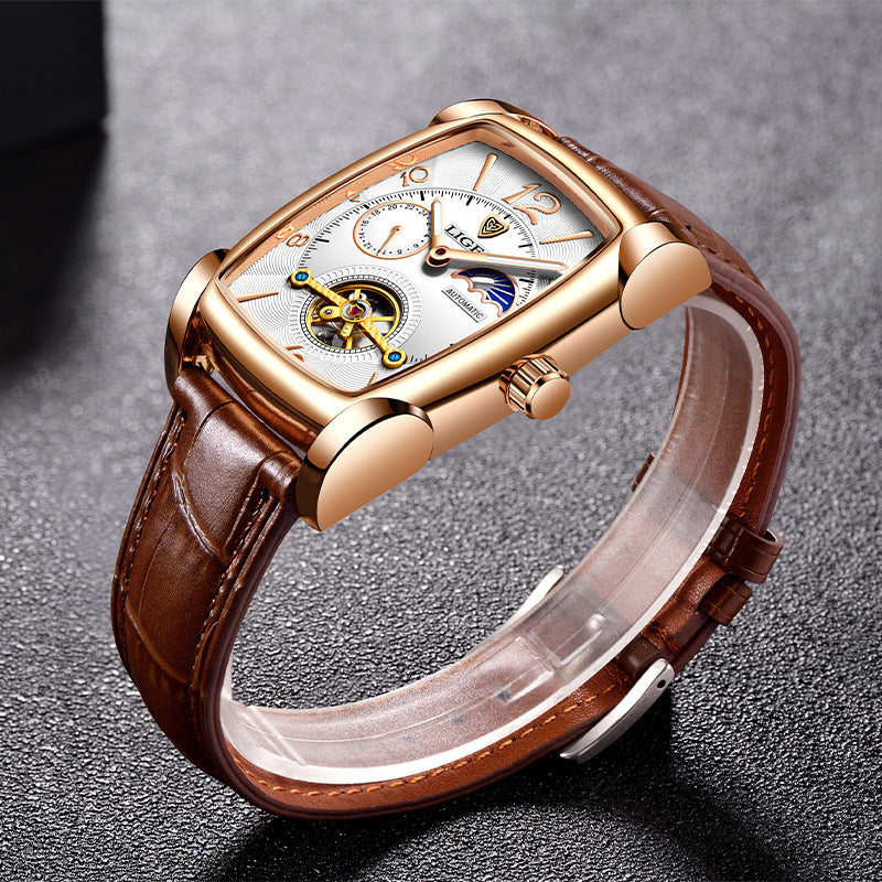 LIGE ManLuxury Automatic Leather Band Watch - Acquisti Online