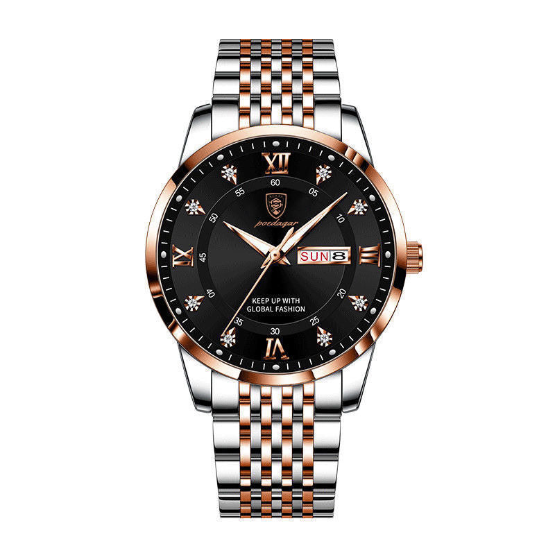 POEDAGAR Korean Style Luxury Men Quartz Watch Waterproof Week Date Quartz Stainless Steel Men Wrist Watches