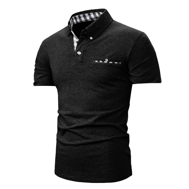 Men's Fashionable Clothing Plaid Short-sleeved Top Men's Solid Color Polo Shirt Checkered Short Sleeved Top T-shirt - Acquisti Online
