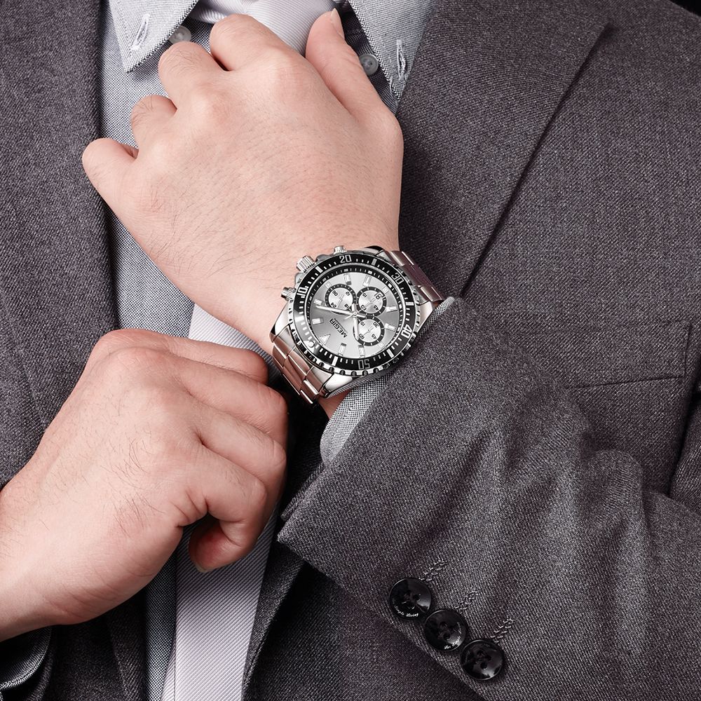 MEGIR MG2064 Fashion Business Chronograp Steel Band Man Watch