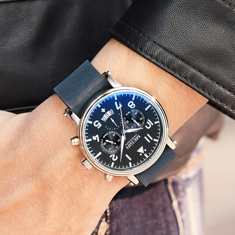 Orologio da uomo al quarzo multifunzionale in pelle