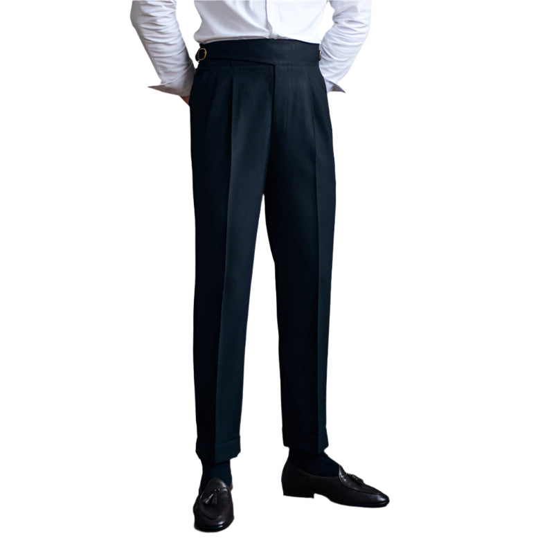 Men's Fashionable Casual Business Straight Leg High-waisted Suit Long Pants Men Vintage Buckle Men's Formal Pants - Acquisti Online