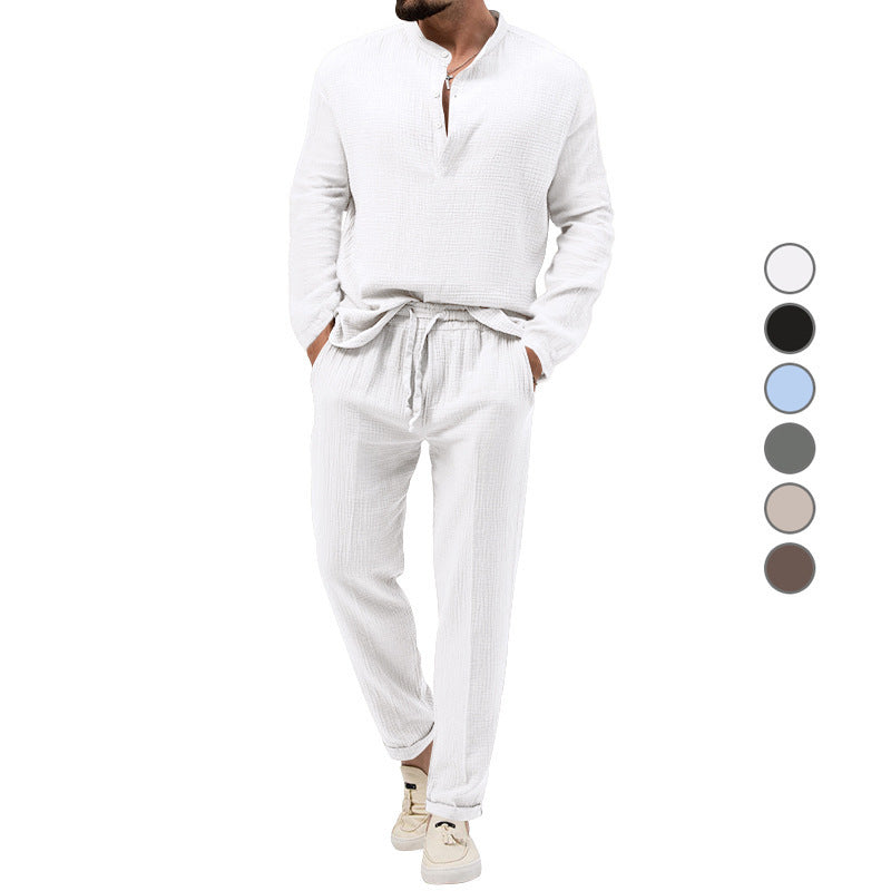 Effen kleur casual T-shirt lange mouwen overhemd broek pak