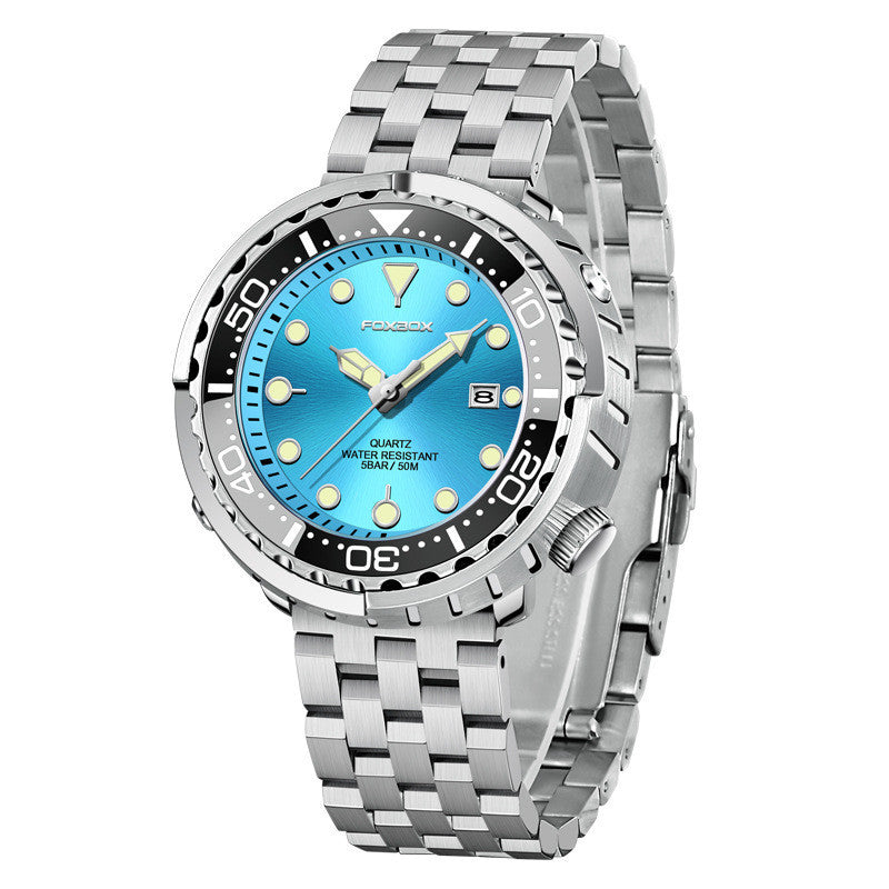 Orologio da uomo Foxbox alla moda con movimento al quarzo automatico, calendario luminoso, personalizzato, classico, a tre lancette, impermeabile