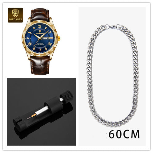 POEDAGAR Luxury Business Men's Wrist Watch Waterproof Luminous Date Week Men's Watch for Men Quartz Watch Leather Men's Watches reloj