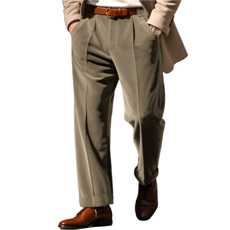 Heren modieuze zakelijke casual formele broek effen kleur middelhoge taille fluwelen voorzak rechte heren casual broek