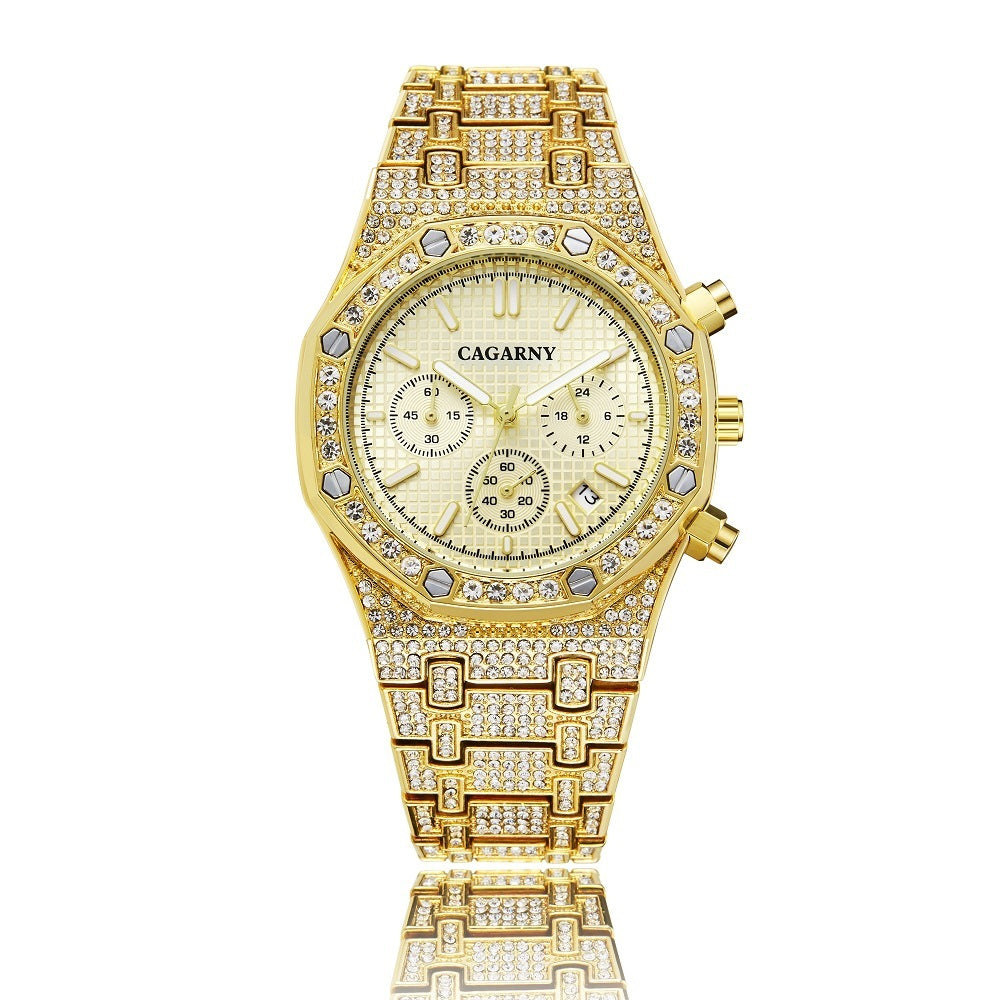 Business Men's Watch Shang Sports With Gold And Diamonds