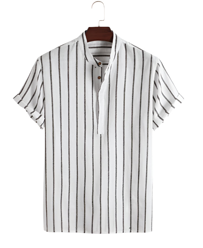 Men's Fashionable Casual Shirt Short Sleeve Striped Shirt Cotton Fabric Formal Shirts Digital Printing Men's Casual Shirt