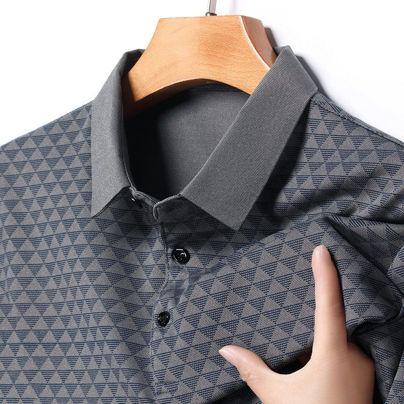 Heren poloshirt met revers, kort T-shirt, zakelijk casual, losvallend herenshirt met korte mouwen, ademend ijszijde, naadloos