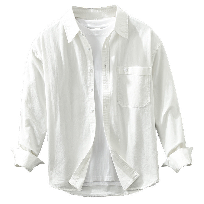 Men's Fashionable Casual Shirt Solid Color Pure Cotton Cardigan Simple Long Sleeve Shirt Men's Fashion Casual Shirt