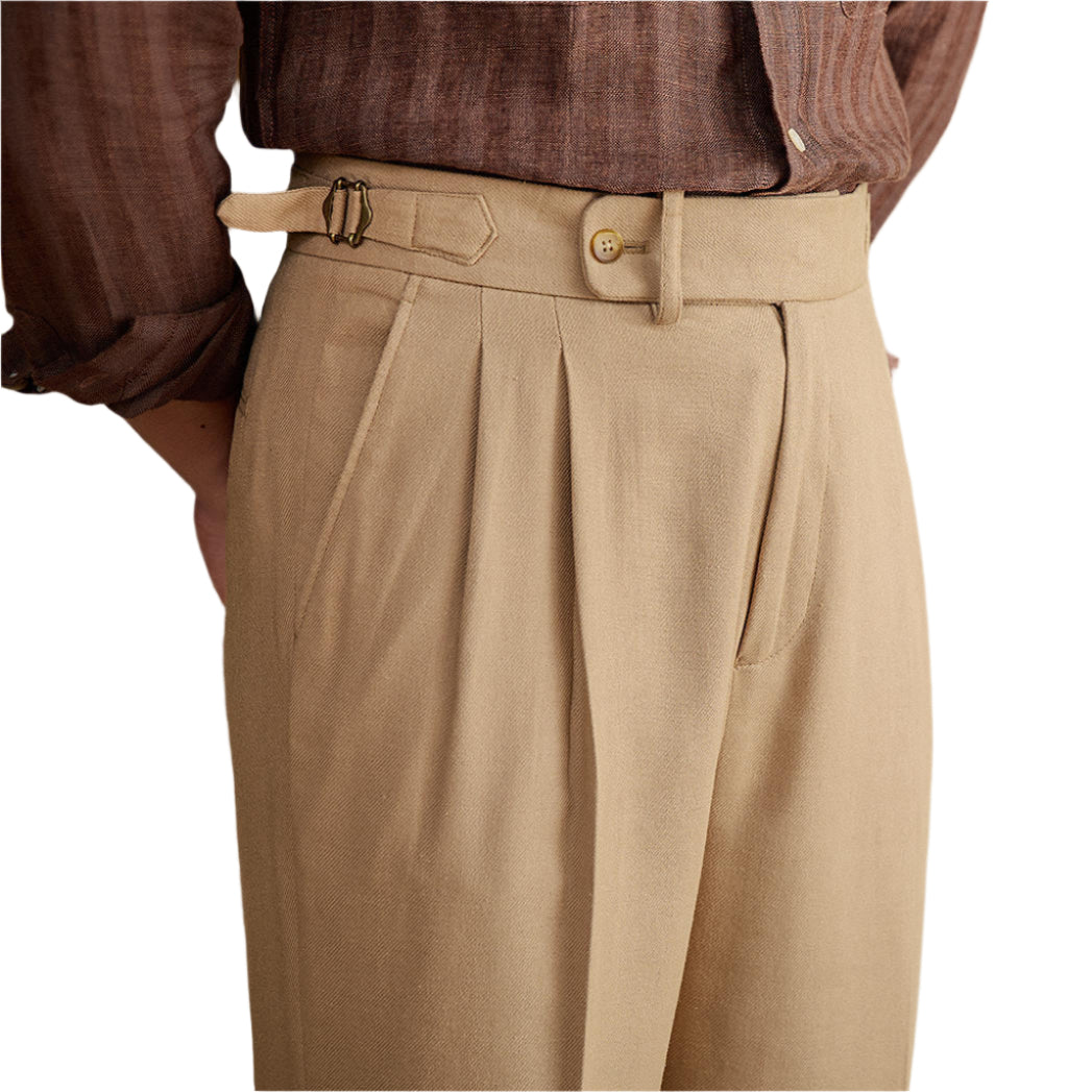 Men's Linen-cotton Blend Neapolitan High-waisted Straight Versatile Breathable Long Suit Men's Fashion Casual Pant