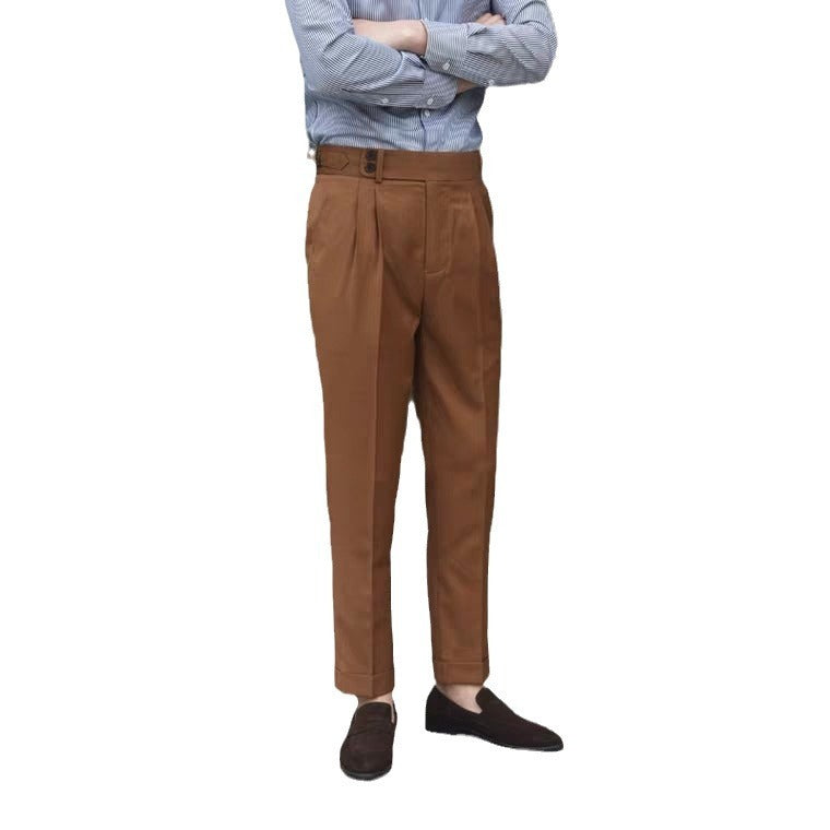 Heren modieuze casual formele broek effen kleur rechte Parijs gesp flens slim pak mode heren casual broek