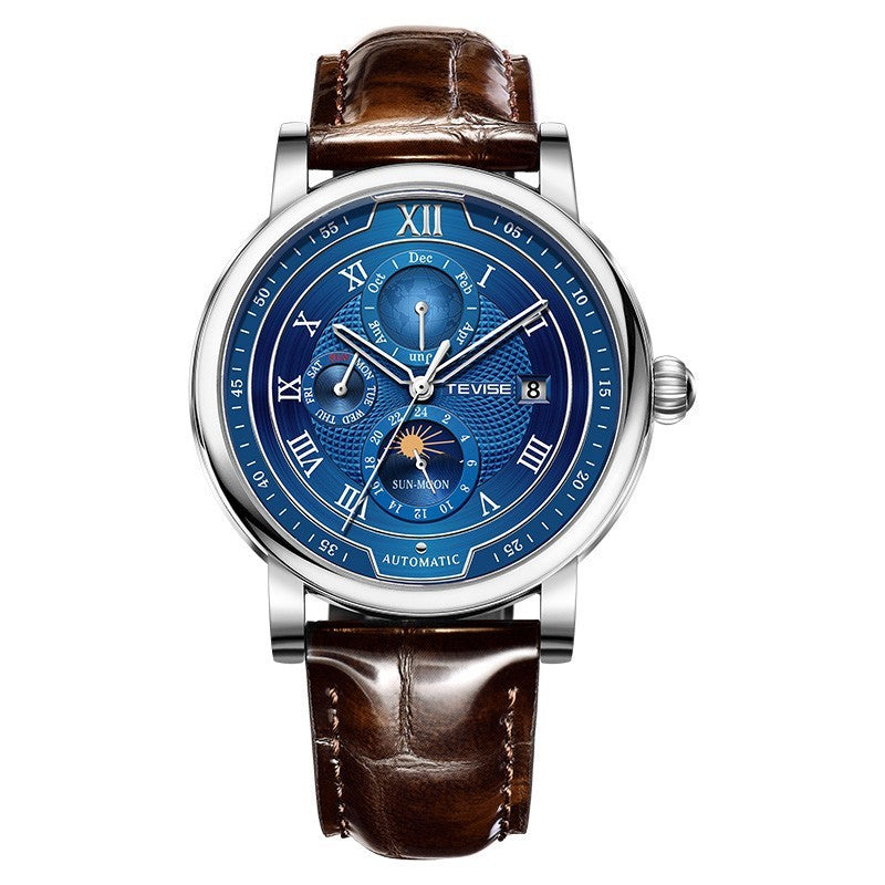 TEVISE 2024 Business Top Brand Luxury Leather Watch For Men Business Waterproof Mens Mechanical Watches Moon Phase Automatic Watch - Acquisti Online