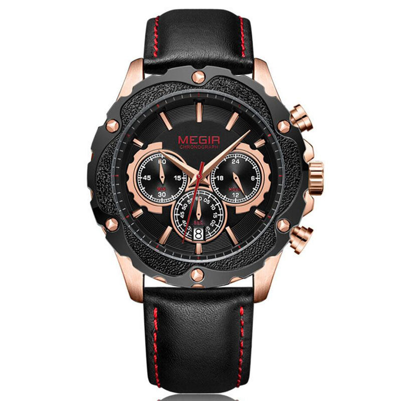 Megir Men's Watch Automatic Quartz Movement Leather Band Classic Multifunctional Sports Chronograph Waterproof Men's Watch - Acquisti Online