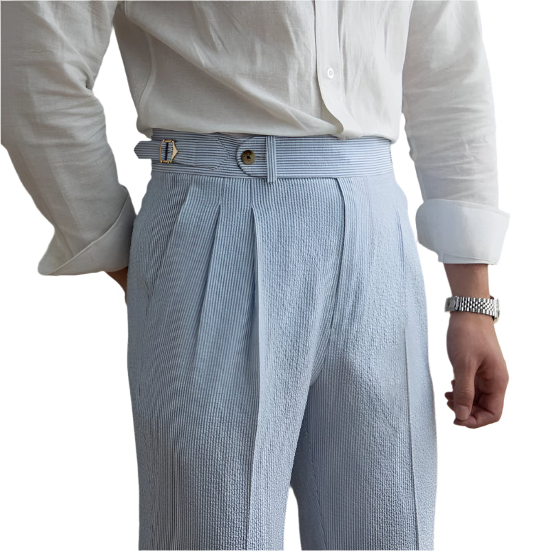 Summer High Waist Straight Blue Striped Casual Pants