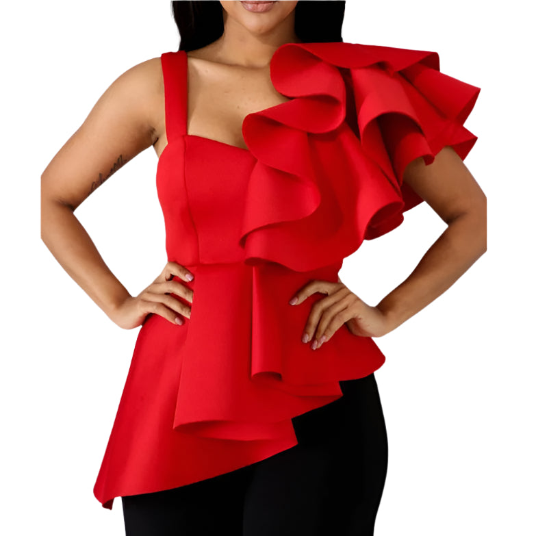 Modieus dames gerimpeld overhemd met onregelmatige blouse
