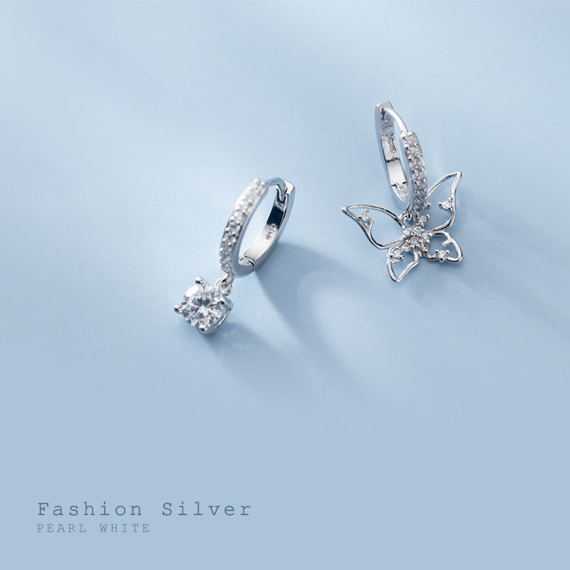 s925 silver autumn new asymmetric butterfly women's earrings