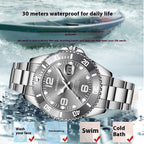 Fashion Men's Watches Stainless Steel Waterproof Quartz Wrist Watch Simulated Mechanical Movement Mineral Mirror Diver