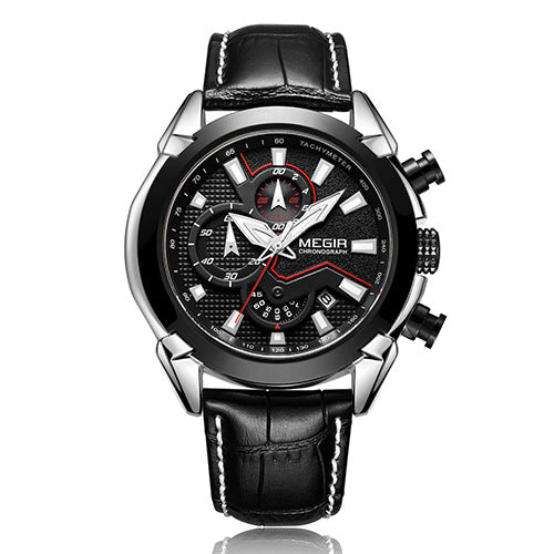Multifunctioneel horloge voor heren, leren horloge met driedimensionale wijzerplaat en quartzhorloge