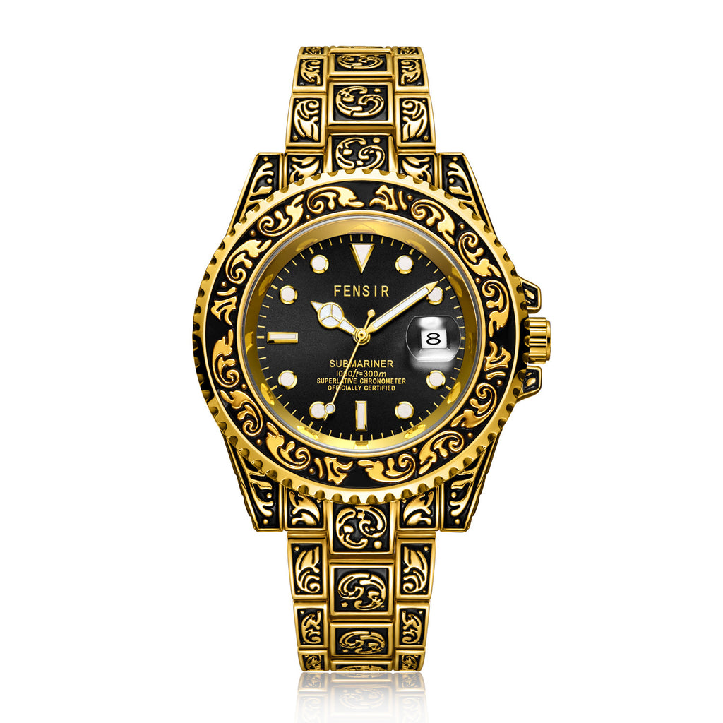 FENSIR Luxe herenmode quartzhorloge van roestvrij staal, waterdicht en lichtgevend automatisch quartzhorloge voor heren