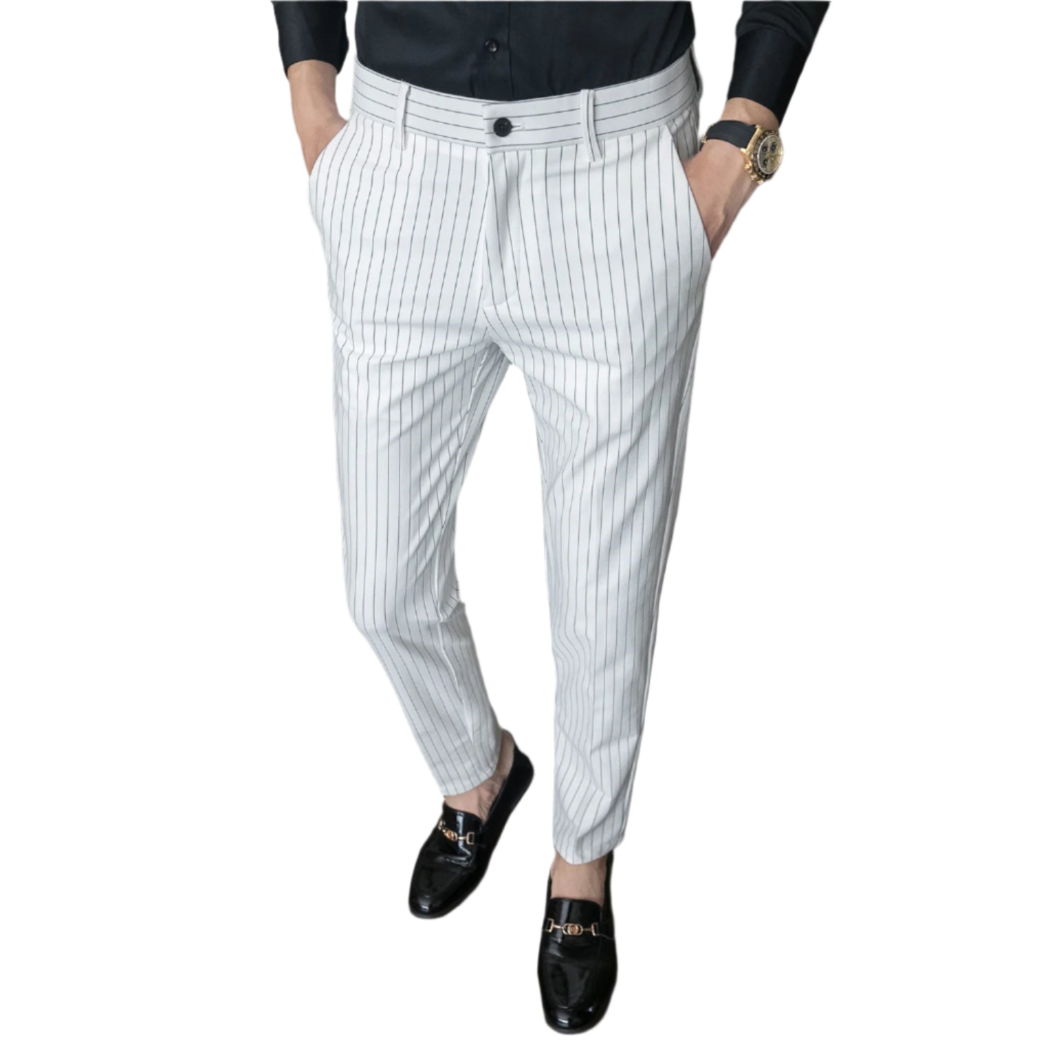 Heren modieuze zakelijke casual formele broeken gestreepte effen kleur slim fit pak zakelijke kleding heren casual formele broeken