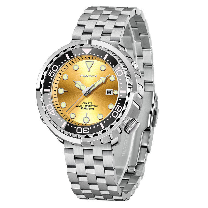 Orologio da uomo Foxbox alla moda con movimento al quarzo automatico, calendario luminoso, personalizzato, classico, a tre lancette, impermeabile