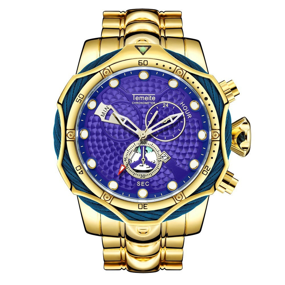 Temeite Brand Luxury Design Men's Quartz Watch Steel Band Quartz Wristwatch