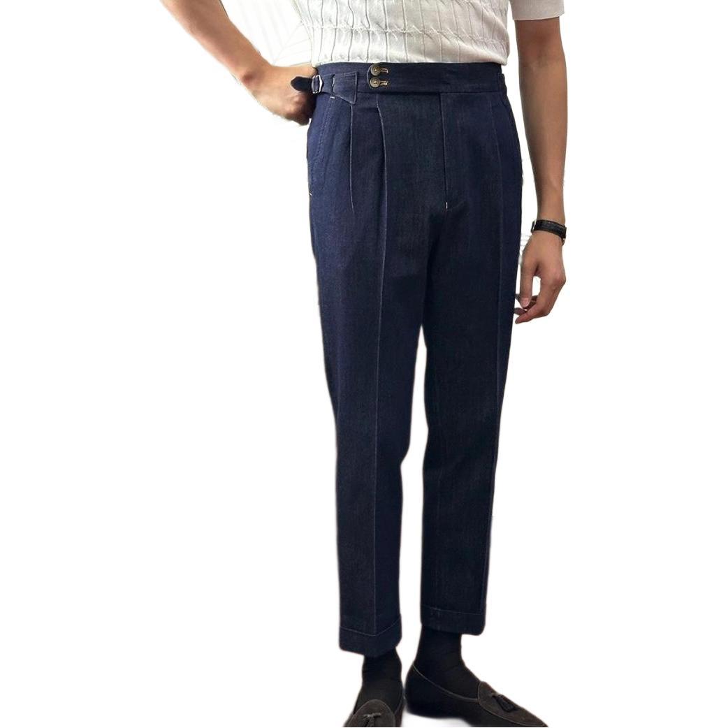 Men's Fashionable Business Casual Formal Pants High Waist Retro Denim Color Micro Elasticity Men's Casual Pants