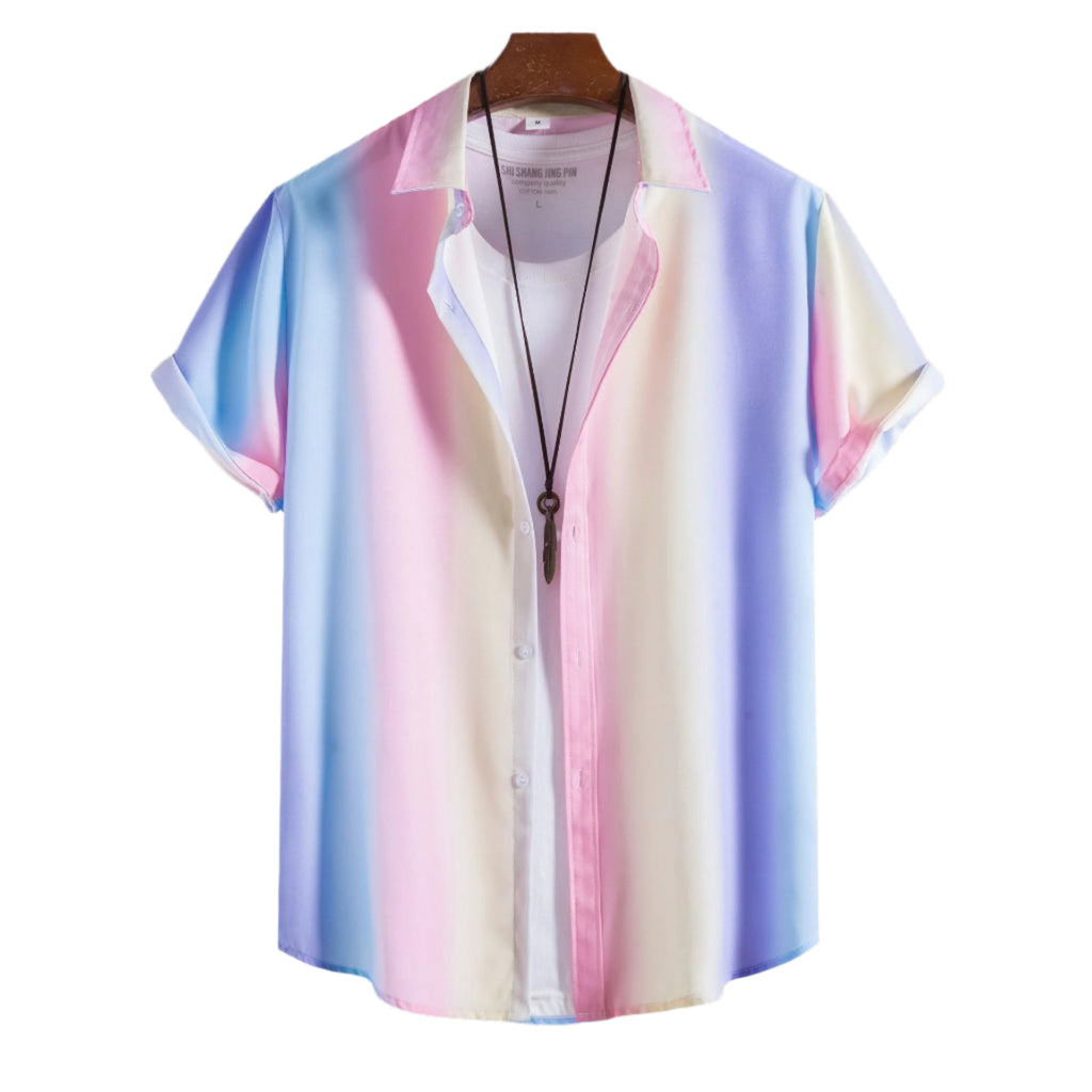 Nieuw Slim Fit Revers Print Shirt Heren Korte Mouw Shirt