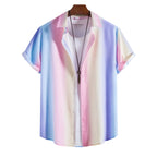 Nieuw Slim Fit Revers Print Shirt Heren Korte Mouw Shirt