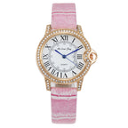 Women's Fashion Leather band Stainless Steel Classic Casual Quarzt Watch Sparkling Stone Crafted Quartz Watch