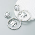 Glanzende legering met diamanten bezette kattenkop ring parel oorbellen dames