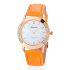 Geneva Fashion Women Watches Leather Band Quartz Watches Stainless Steel Case Rhinestone Crafted Ladies Quartz Watches