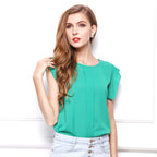 Women's chiffon t-shirt Solid color short-sleeved shirt