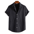 Men's Fashionable Casual Shirt Solid Color Pure Cotton Striped Pattern Short Sleeve Turn-down Collar Fashion Men's Shirt