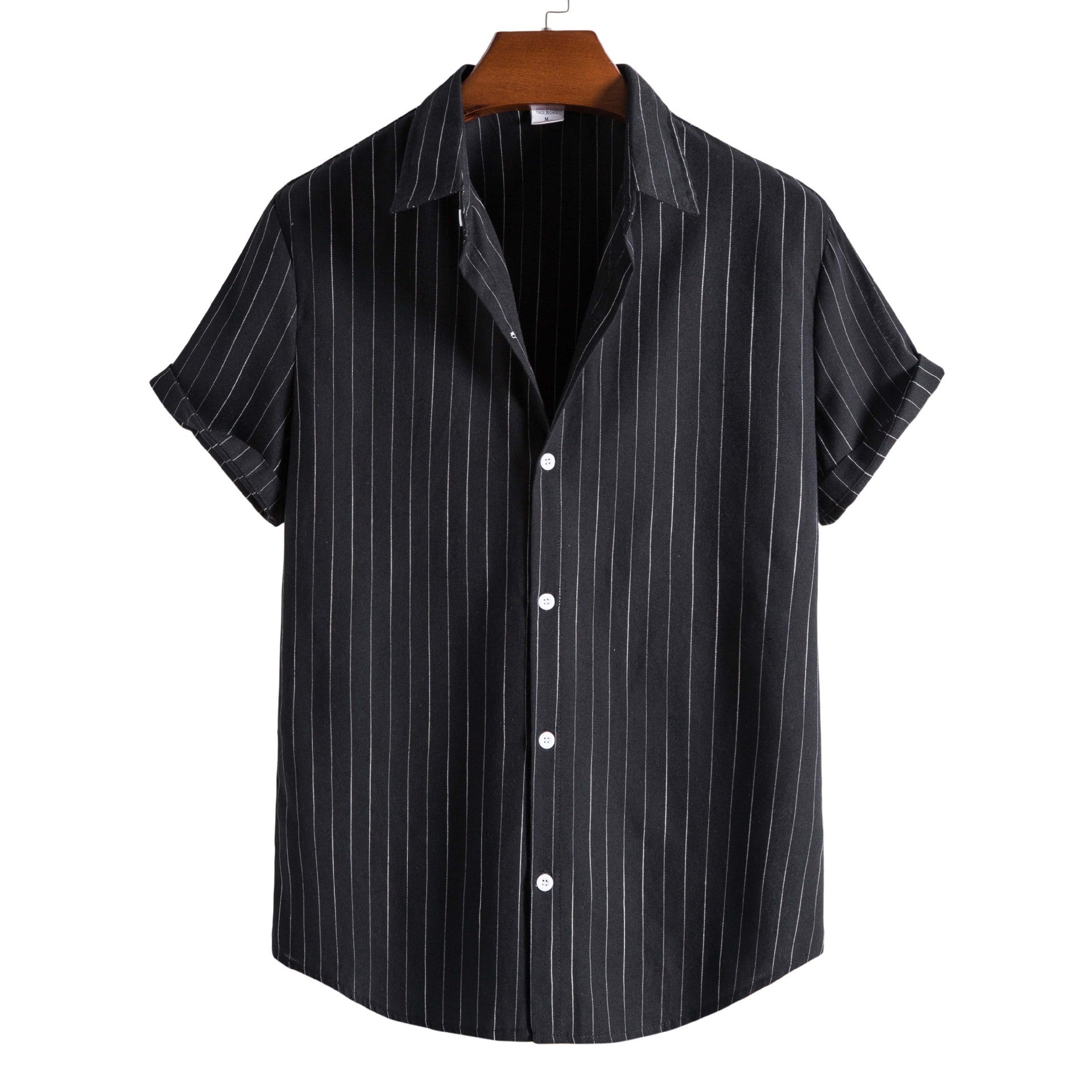 Men's Fashionable Casual Shirt Solid Color Pure Cotton Striped Pattern Short Sleeve Turn-down Collar Fashion Men's Shirt