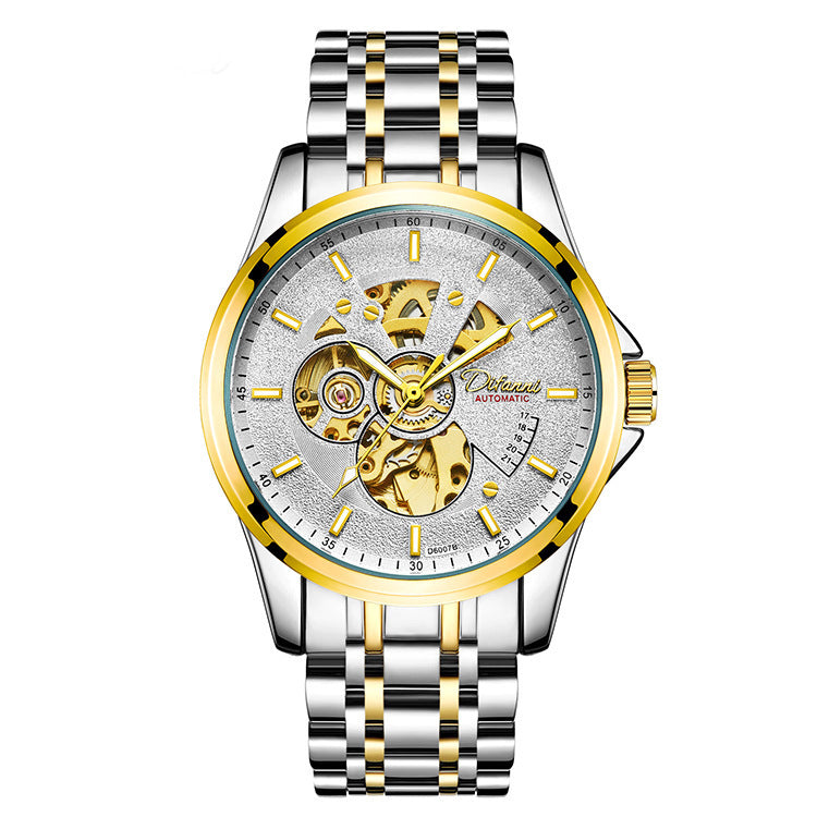 Orologio da uomo meccanico completamente automatico alla moda con cinturino in acciaio di lusso hipster