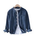Men's Fashionable Casual Shirt Stand-up Collar Corduroy Shirt Long Sleeve Shirt Cotton Fiber Stylish Men's Shirt