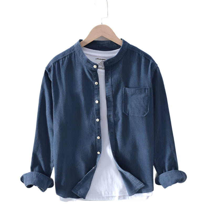 Men's Fashionable Casual Shirt Stand-up Collar Corduroy Shirt Long Sleeve Shirt Cotton Fiber Stylish Men's Shirt