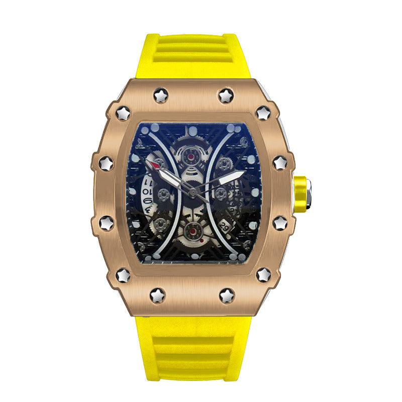 Luxury Automatic Quartz Hollow Luminous Waterproof Barrel-shaped Men's Watch