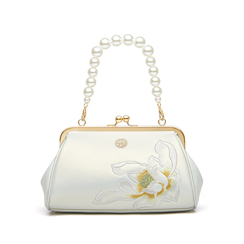 Fashionable Women's Cowhide Small Handbag Large Capacity Party Bag Embroidery Flowers Design Luxury Women's Handbag
