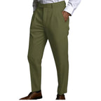 Men's Fashionable Business Casual Formal Pants Solid Color Mid Waist Linen Pocket Flat Comfortable Breathable Men's Pants