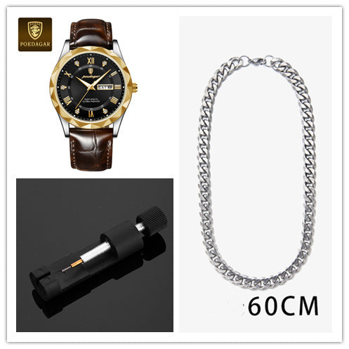 POEDAGAR Luxury Business Men's Wrist Watch Waterproof Luminous Date Week Men's Watch for Men Quartz Watch Leather Men's Watches reloj